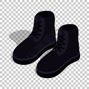 黑色帆布鞋透明背景上的一双靴子插画