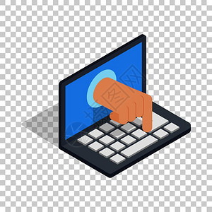 键盘上的手在透明背景矢量图解上通过膝型计算机等量图示3d盗取数据通过膝上型计算机等量图示窃取数据插画