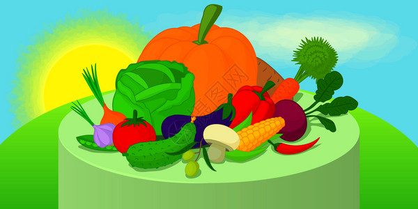 食物变异蔬菜横向幅概念卡通风格插画