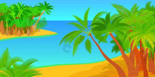 卡通风格棕榈树岛矢量插画图片