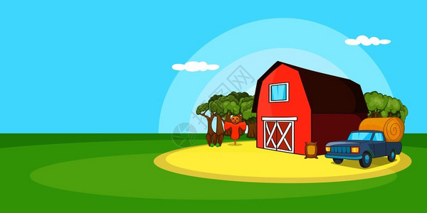 企业户外形象墙农场景观横幅漫画风格矢量插图插画