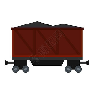 白色背景矢量示意图上孤立的装载煤图标铁路货车图片
