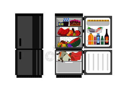 冰箱存储冰箱和食物插画