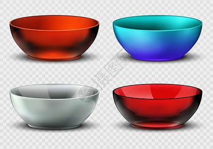 空碗空现实的病媒食物碗塑料玻璃和瓷板厨房餐具食品碗玻璃餐具空容器的病媒食物碗插画