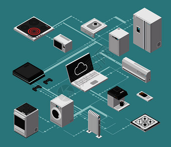 家用电器病媒说明家用电器技术无线智能房屋和电气控制说明插画