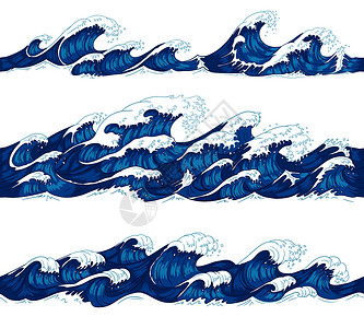 日本难波公园日式海浪装饰矢量插画设计图片