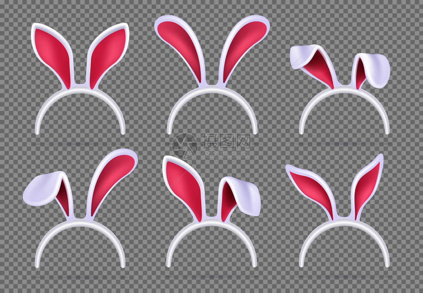 动物装扮兔子耳朵孤立现实兔子耳朵有趣的东方兔子病媒面具图片