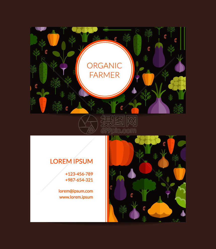 病媒平板蔬菜有机农场素食健康品商业卡模板图片