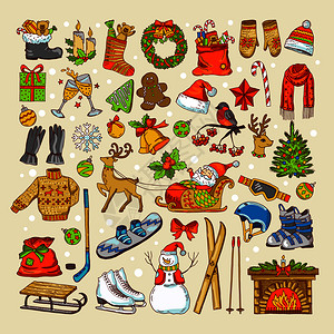 圣诞节玩具和冬季特定物品背景图片