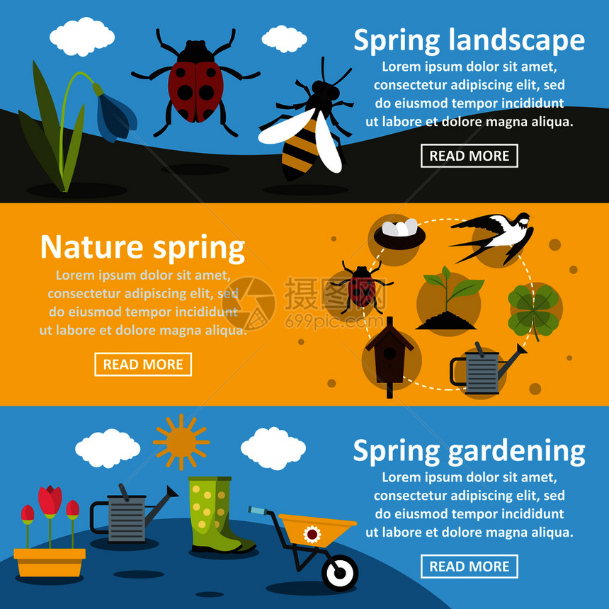 弹簧自然横旗设置平面显示3弹簧自然矢量横观设置用于网络春季自然横平面风格图片