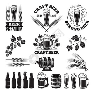 黑色啤酒标签啤酒吧标签志设计要素啤酒酿厂标签志和徽章矢量说明酿酒厂设计要素背景