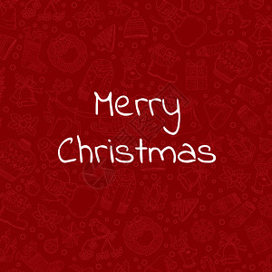 手工绘制的圣诞红背景图示和文字位置的红背景图示上圣诞树礼品和钟声手工绘制的圣诞红背景图示和文字位置的圣诞红背景图背景图片