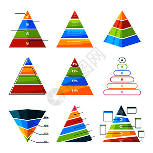 金字塔计划包含不同三角形和金字塔的一组不同三角形和金字塔并具有等级用于infograph的矢量符号收集金字塔图表三角形和模板插包含不同三角插画