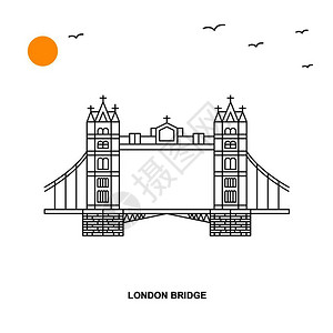 美丽的伦敦塔桥极简风伦敦著名景点伦敦桥矢量图插画