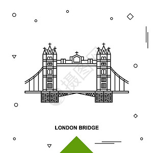 泰晤士河极简风伦敦著名景点伦敦桥矢量图插画