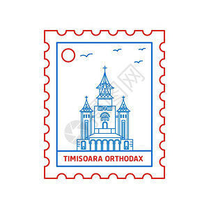 东正教建筑蓝色和红线样式矢量图示插画