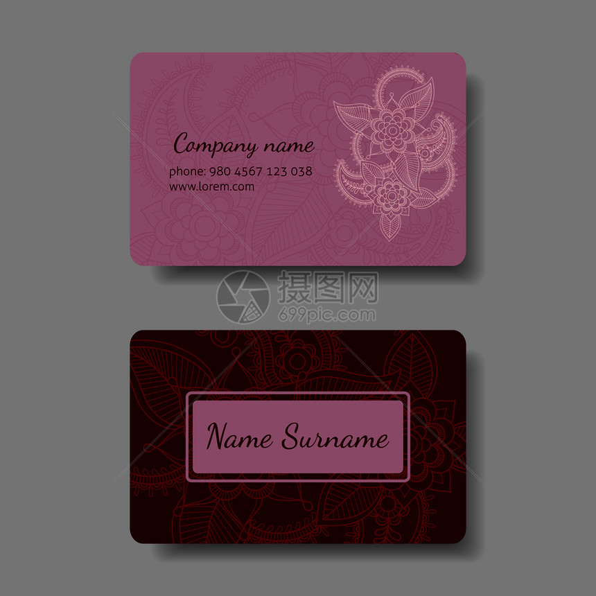 粉红和色商业卡收集矢量说明粉红花色商业卡收集图片