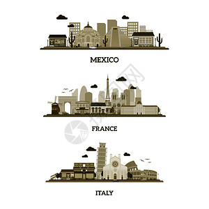 墨西哥建筑franceitly和mexicovntage天空线矢量说明天空线插画