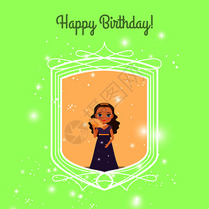 与仙女公主一起快乐的绿色贺卡矢量图与仙女公主一起快乐的生日贺卡图片