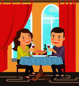一对夫妇坐在桌边庆祝矢量说明图片