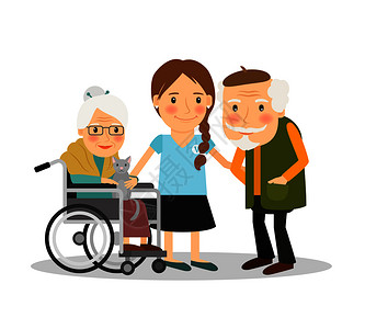 帮助中心素材帮助老年人的轻妇女病媒说明照顾老年病人插画