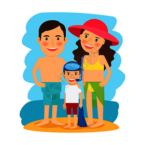 海滩上幸福家庭矢量插画图片
