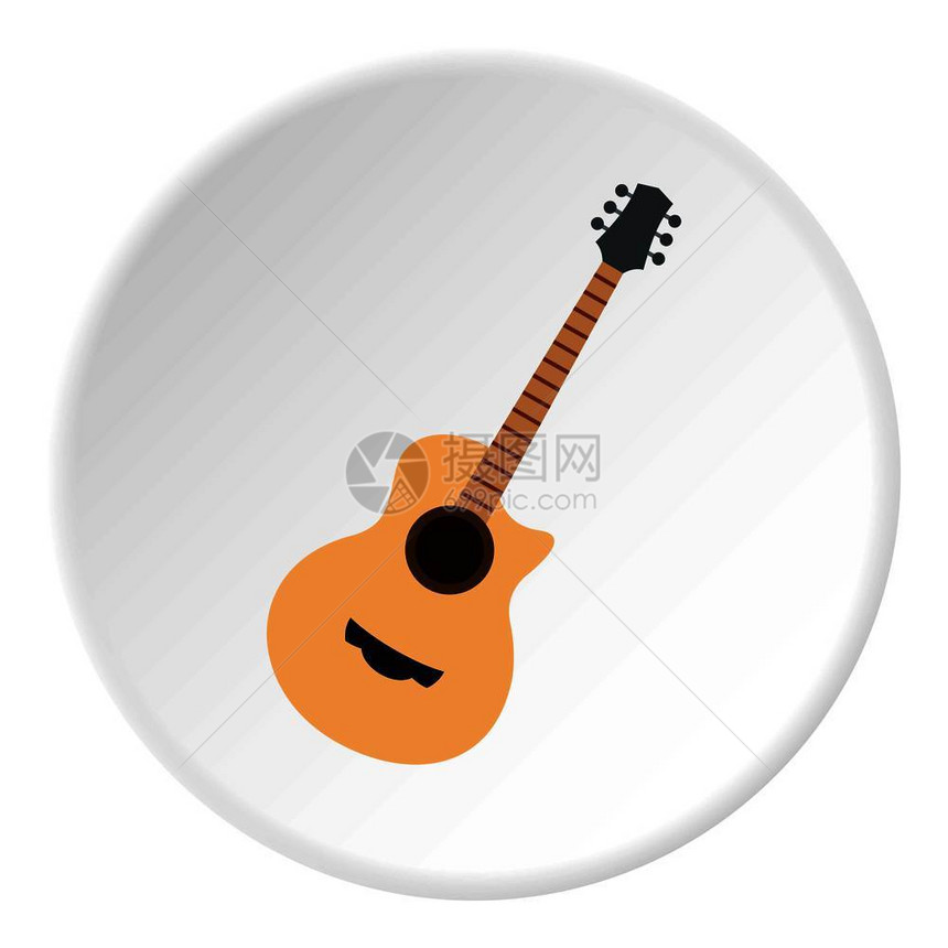 用于Web的平面圆形孤立矢量插图的吉他标圆图片
