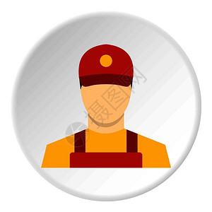 戴红帽子男人用于Web的平面圆形孤立矢量插图中的信使标圆插画