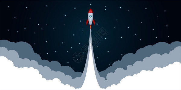 Horizantl概念火箭发射空间横幅向矢量概念的卡通插图用于网络火箭空间发射概念卡通风格背景图片