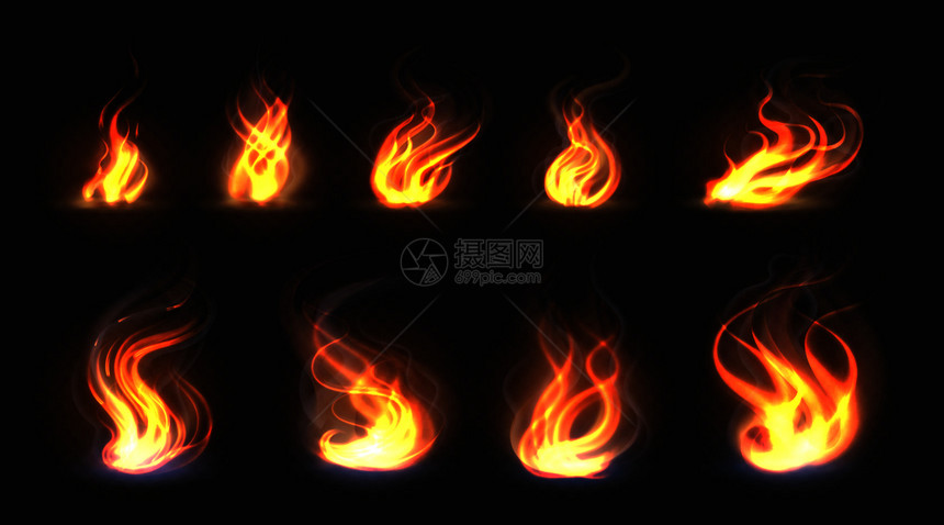现实的火焰透明炬效应抽象的红色照明弹营火设计模板矢量热发光点火元素抽象的红灯照明弹矢量热发光元素图片