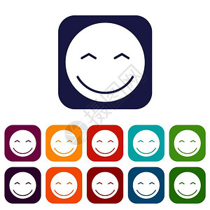 微笑的表情以平板风格红色蓝绿和其他颜组矢量图示微笑的表情组图片