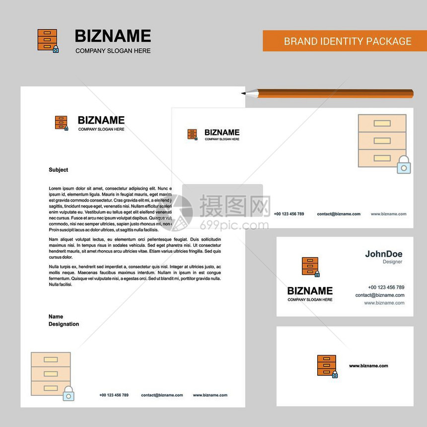 上锁橱柜商务信头封和访问卡片设计矢量模板图片