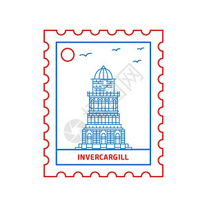 新西兰瓦纳卡城市名声邮票插画