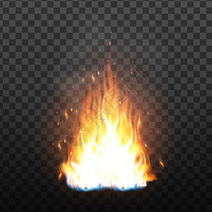 炸烈带火花效应矢量的实事求是营火焰带花和烟雾效应的明火带花和烟雾效应的烈火焰透明网格背景上的火热刷子多彩的动画图像3d插带火花效应矢设计图片