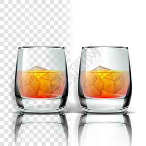 朗姆酒苏格兰威士忌白地或波本蒸馏的冷金酒精饮料在透明网格背景中隔绝插画
