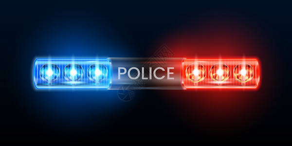 警方审问警报灯光警车红蓝色安全警报器车矢量说明图设计图片