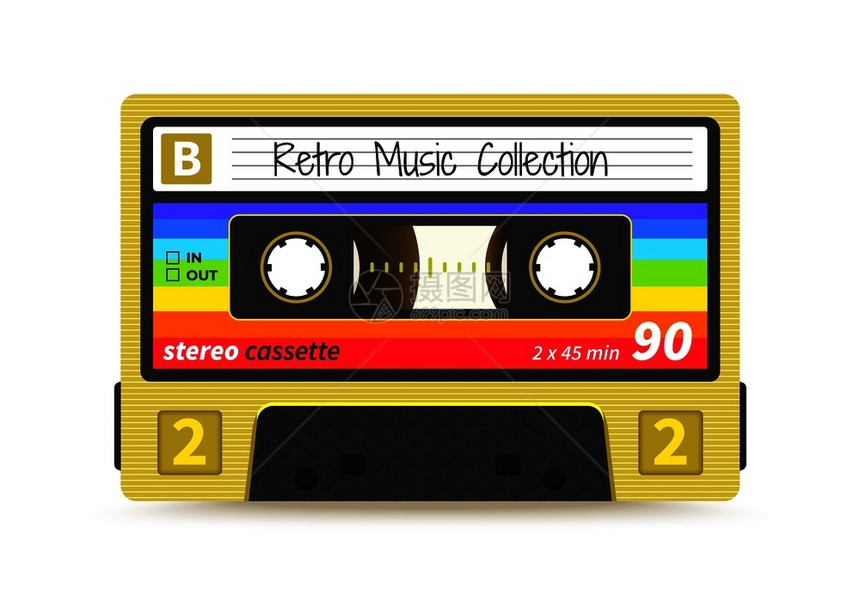 旧式录音带立体技术旧式djrave党矢量录音带标签设计变式磁带1980年代老式录音带矢量磁标签设计图片