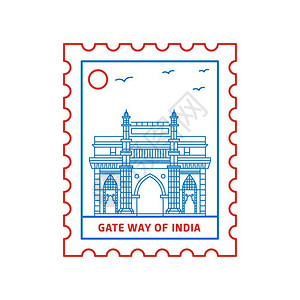 印度孟买市蓝色和红线样式矢量说明插画