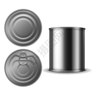 环装罐装食品模型用环拉闭合的铝钢包件现实的银空矢量隔离包装模板金属锡罐装食品模型现实的银空矢量隔离模板插画