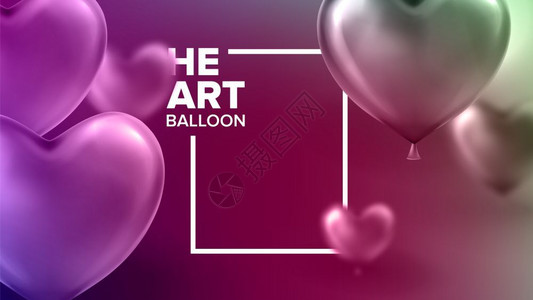小爱气球素材国际妇女节时装横幅矢量现实的红飞气球以心脏和广场框架的形式出现在流行的春季庆祝活动海报上3d插图插画