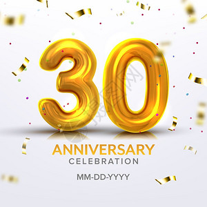 30周年聚会30号可充气黄金的庆祝典标语模板亮光和彩色和仪式信息3d插图庆祝30周年典标语设计图片