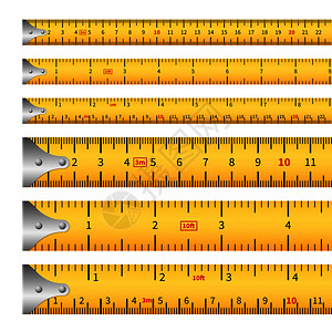 计量工具测量磁带英寸磁带标尺厘米精确度工具轮盘长标记矢量孤立磁带测仪设置磁带仪插画