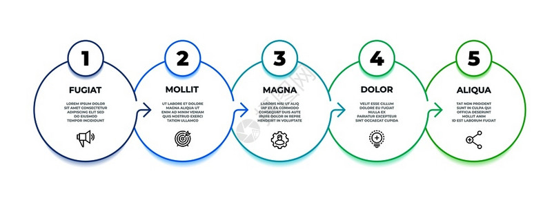 3.5转换线5步图形表圆线业务演示模板矢量9选项矢量信息环形演示进程流信息图5步形表信息插画