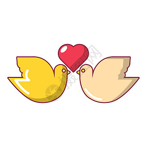 以爱漫画素材带有心脏图标的婚嫁鸽子带有心脏矢量图标的婚礼鸽子漫画插图用于网络设计带有心脏图标卡通风格的婚礼鸽子背景