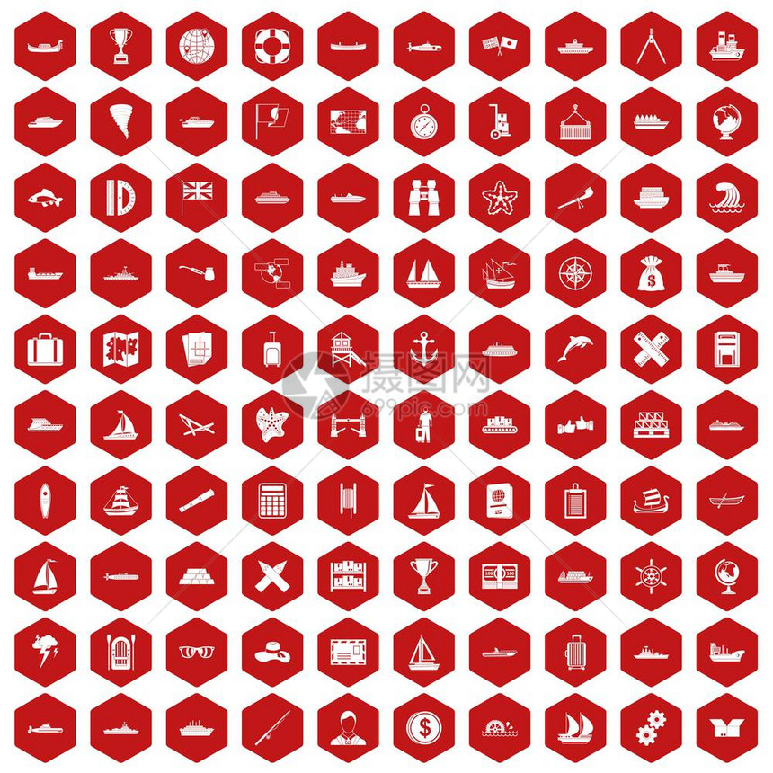 红六边孤立矢量说明中设定的10个托运图标10个托运图标六边红图片