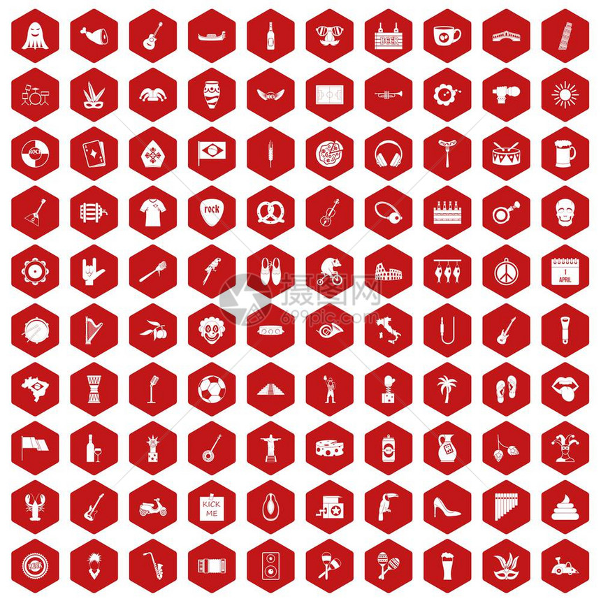 红六边孤立矢量图中设定的10个街道节图标图片