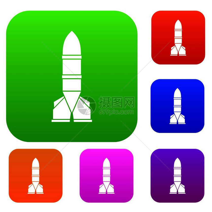 以不同颜色的孤立矢量插图显示的火箭集标图片