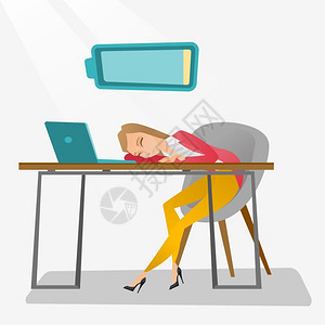 睡着的女人睡在笔记本上的职员插画