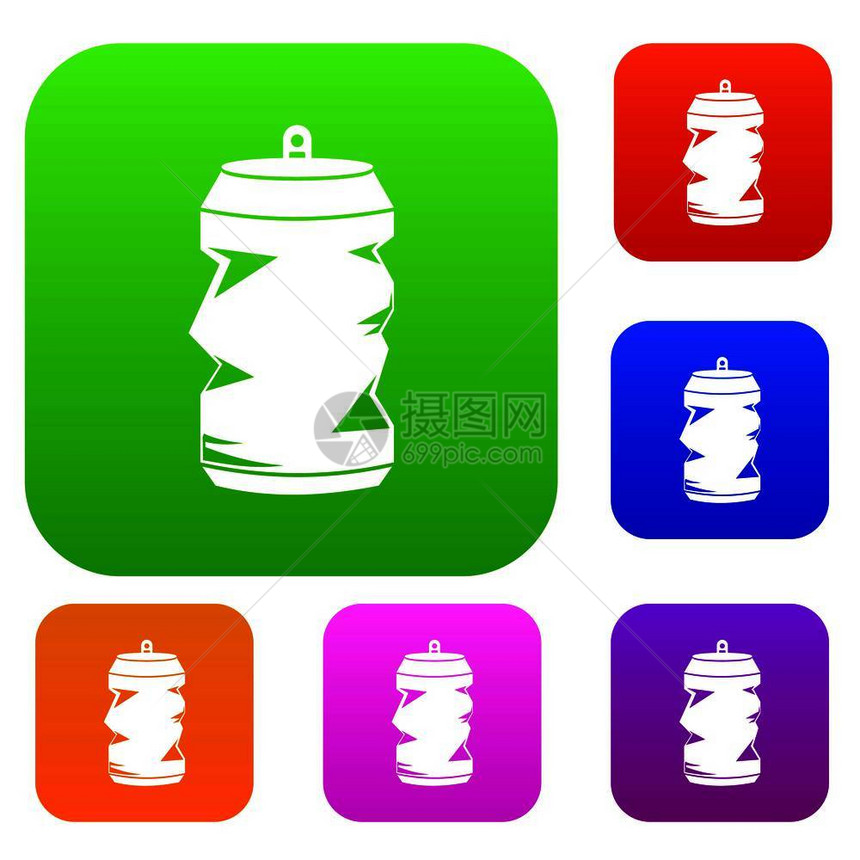 铝罐用不同颜色的孤立矢量插图组标溢价收藏堆积铝罐组收藏图片