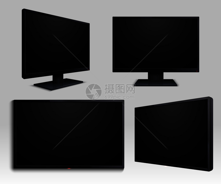 用于互联网电视概念的3个分离模型tv屏幕设备宽显示计算机矢量图示平板屏幕和计算机lcd监视器互联网电视概念的3个模型图片